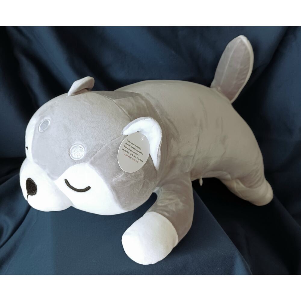 Husky Gray & White Stuffed Animal Plush Pillow 20" Side Zipper NWOT